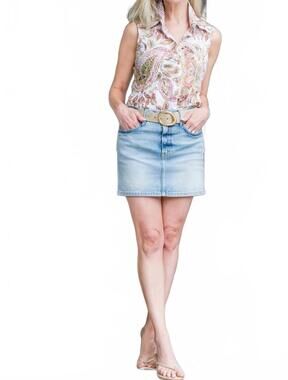 NEW DAVID CLINE snap front sleeveless shirt in basil